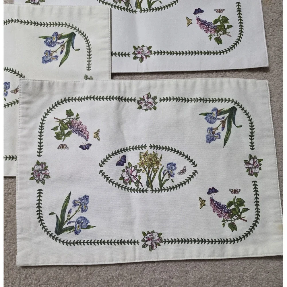 Set of 4 Floral Butterfly Placemats Embroidered Botanical Cottagecore 20x14